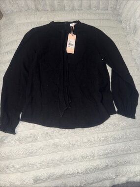 Mauve Black Girls Long-Sleeve Tie-Neck Blouse